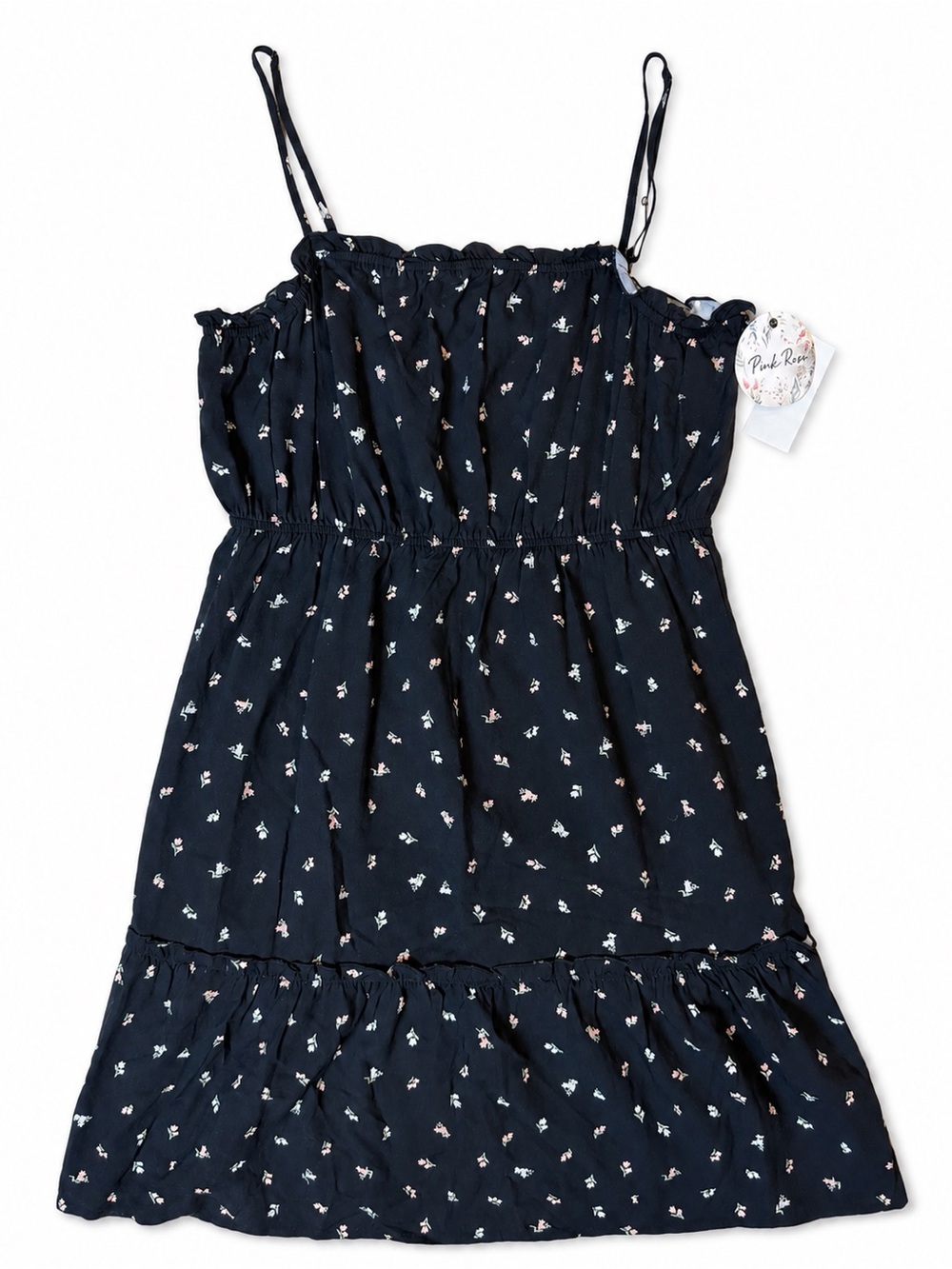 Pink Rose | Black Ditsy Floral | Juniors Dress | Large | NWT | Boho